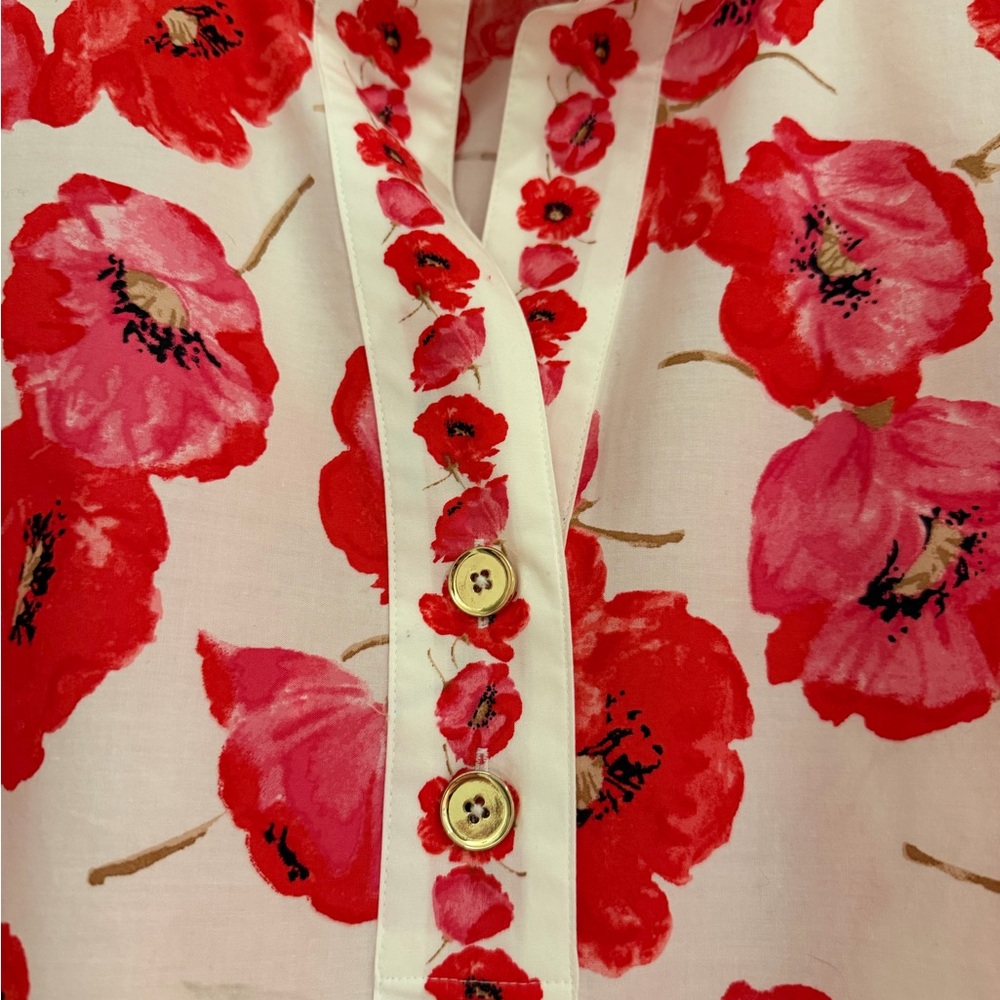 Talbots Red and Pink Floral Poppy Button-Front Tunic - Picture 2 of 6